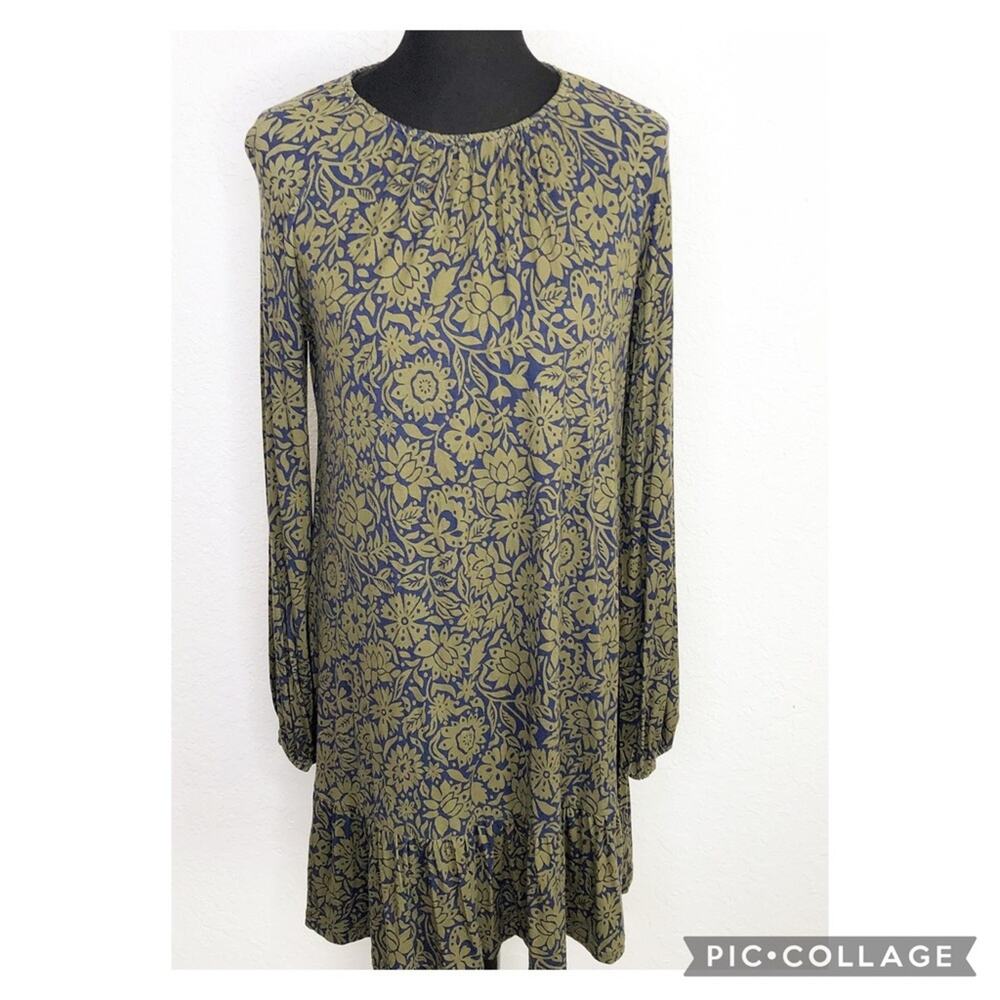 Boden olive green navy floral ruffle hem dress size 10R